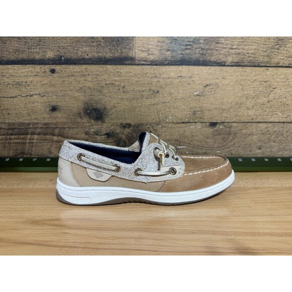 NEW SPERRY ROSEFISH BOAT SHOE WOMEN'S 5.5 TAN LINEN SPARKLE MEMORY FOAM STS83339 - Picture 1 of 10